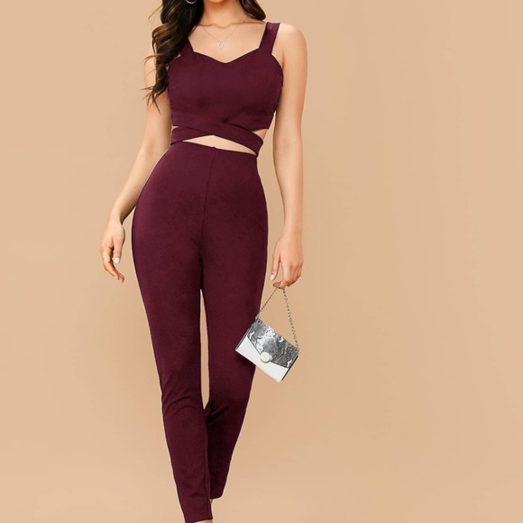 Shein 2 piece set, criss cross crop top and high waisted pants - Picture 2 of 2